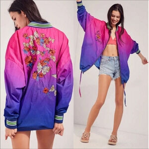 Silence + Noise UO Late to the Party Windbreaker Jacket Coat Floral Pink